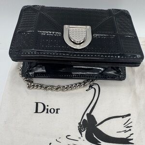Christian Dior Diorama Cannage Wallet on chain purse patent Black Leather